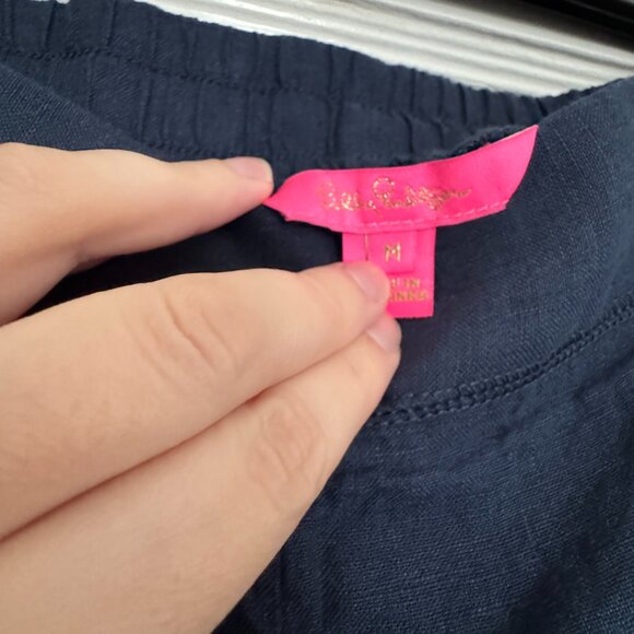 Lilly Pulitzer 31" Deri Linen Palazzo Pant in True Navy - Picture 3 of 6